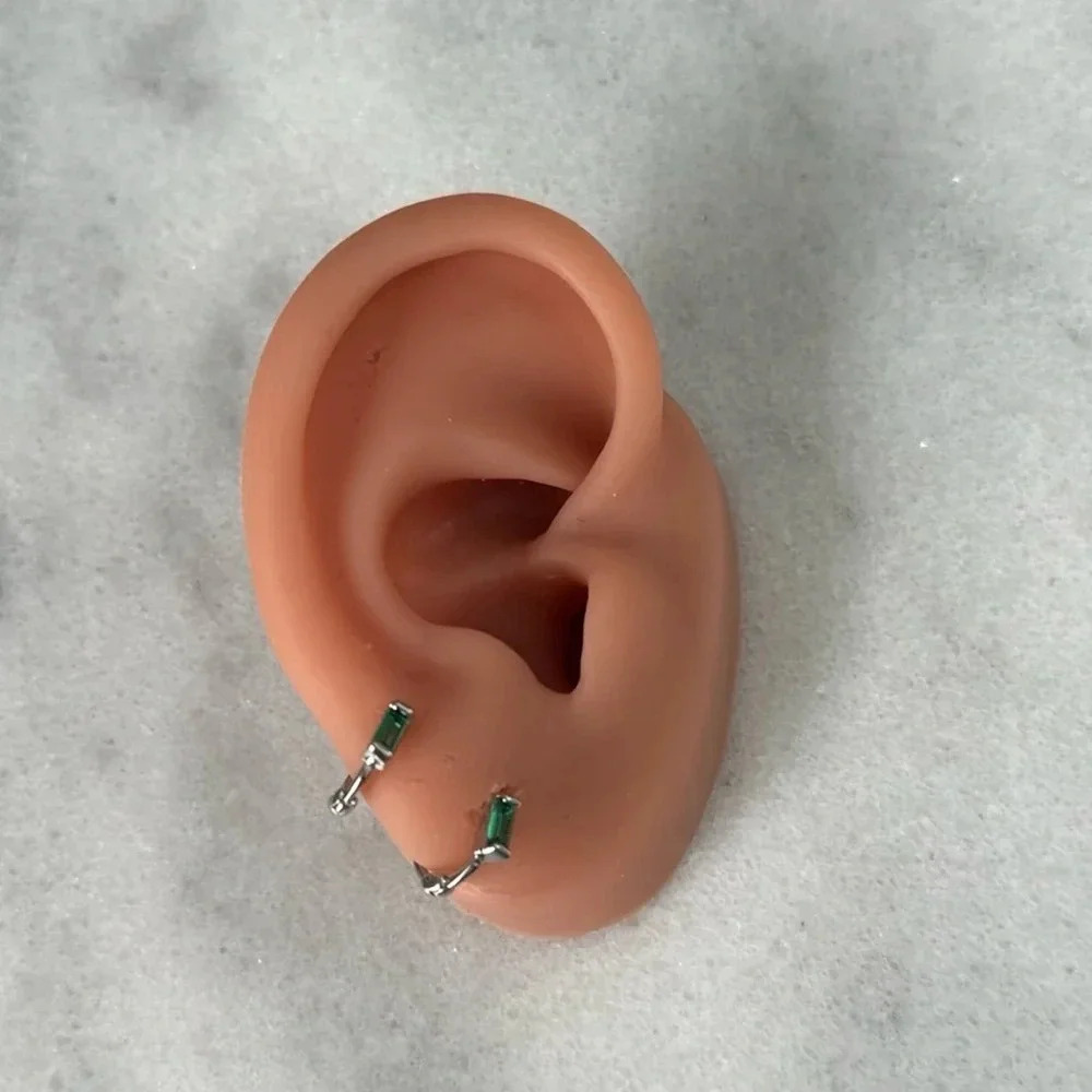 NEW STOCK Sterling Silver Green Crystal Mini Small Huggie Hoop Earrings - Picture 2 of 4